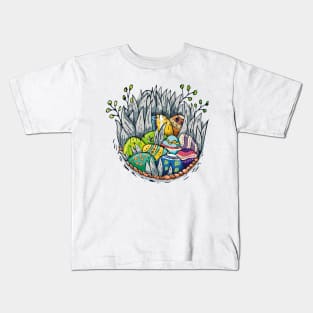 Happy Easter day. Colored easter eggs in the basket Kids T-Shirt